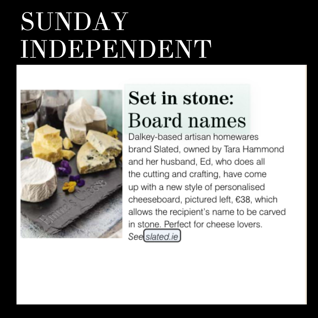 set in stone, personalised gift Ireland, sunday independent, cheese board, Irish made, Slated, Irish cheese board, personalised cheese board,